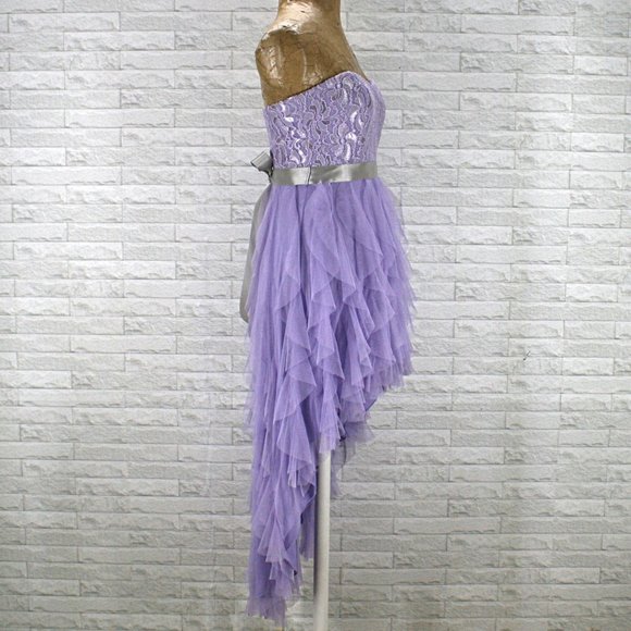 TEEZE ME Dress Homecoming Lilac Lavender Vertical Ruffle Prom High Low Juniors 3 - Picture 4 of 13